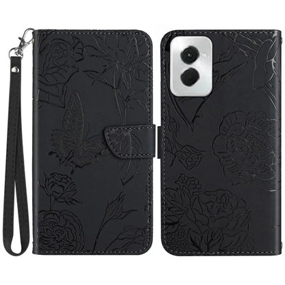 HT03 For Motorola Moto G Power (2024) Magnetic Case Leather Imprinted Butterfly Flower Pattern Cover