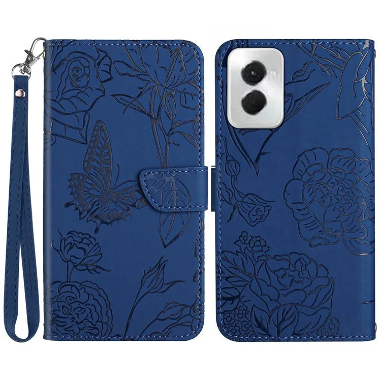 HT03 For Motorola Moto G Power (2024) Magnetic Case Leather Imprinted Butterfly Flower Pattern Cover