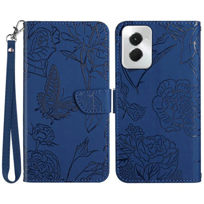 HT03 For Motorola Moto G Power (2024) Magnetic Case Leather Imprinted Butterfly Flower Pattern Cover