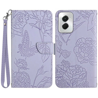 HT03 For Motorola Moto G Power (2024) Magnetic Case Leather Imprinted Butterfly Flower Pattern Cover