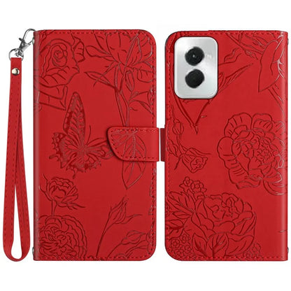 HT03 For Motorola Moto G Power (2024) Magnetic Case Leather Imprinted Butterfly Flower Pattern Cover