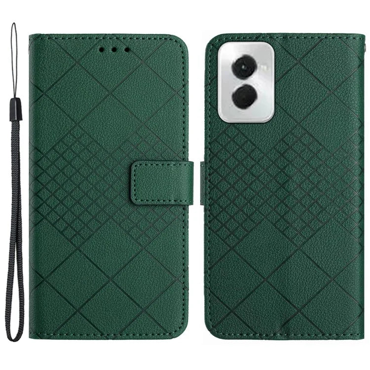 HT06 For Motorola Moto G Power (2024) Leather Case Phone Wallet Rhombus Pattern