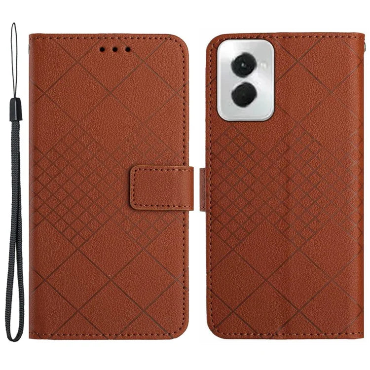 HT06 For Motorola Moto G Power (2024) Leather Case Phone Wallet Rhombus Pattern