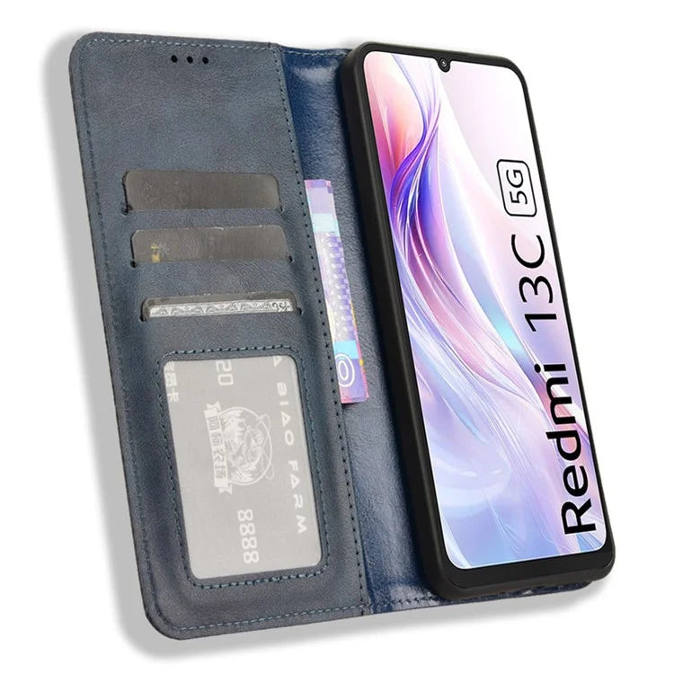 For Xiaomi Redmi 13C 5G / 13R 5G / Poco M6 5G Phone Case Folio PU Leather Retro Wallet Cover