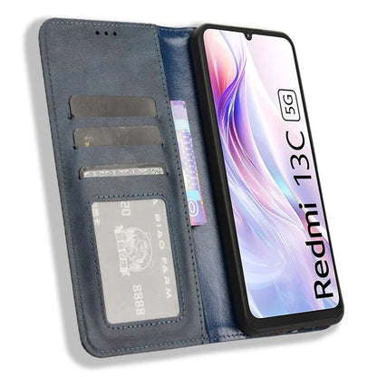 For Xiaomi Redmi 13C 5G / 13R 5G / Poco M6 5G Phone Case Folio PU Leather Retro Wallet Cover