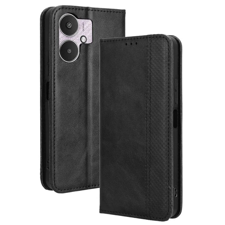 For Xiaomi Redmi 13C 5G / 13R 5G / Poco M6 5G Phone Case Folio PU Leather Retro Wallet Cover