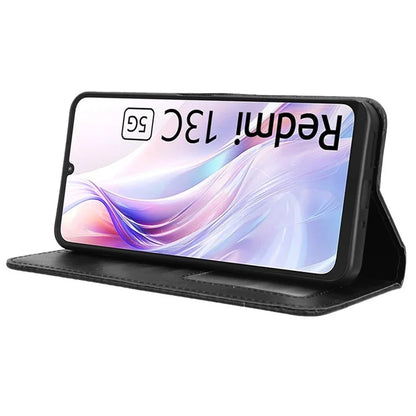 For Xiaomi Redmi 13C 5G / 13R 5G / Poco M6 5G Phone Case Folio PU Leather Retro Wallet Cover