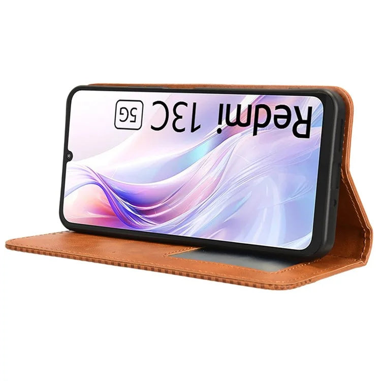 For Xiaomi Redmi 13C 5G / 13R 5G / Poco M6 5G Phone Case Folio PU Leather Retro Wallet Cover