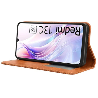 For Xiaomi Redmi 13C 5G / 13R 5G / Poco M6 5G Phone Case Folio PU Leather Retro Wallet Cover