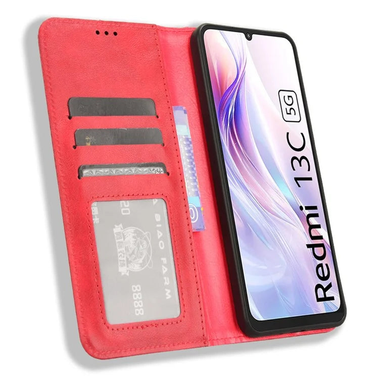 For Xiaomi Redmi 13C 5G / 13R 5G / Poco M6 5G Phone Case Folio PU Leather Retro Wallet Cover