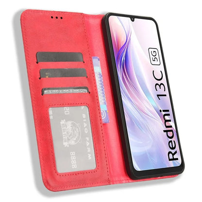 For Xiaomi Redmi 13C 5G / 13R 5G / Poco M6 5G Phone Case Folio PU Leather Retro Wallet Cover