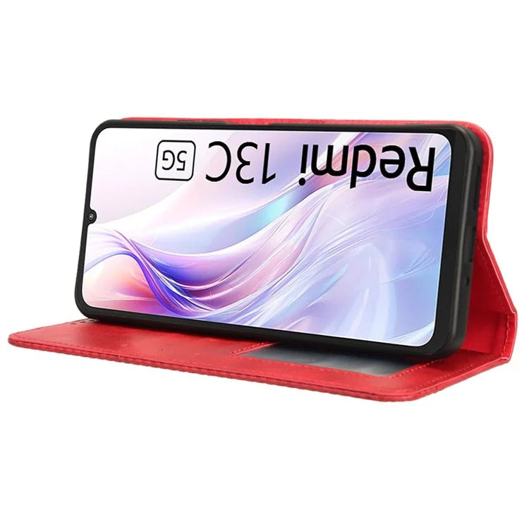 For Xiaomi Redmi 13C 5G / 13R 5G / Poco M6 5G Phone Case Folio PU Leather Retro Wallet Cover