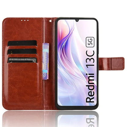 For Xiaomi Redmi 13C 5G / 13R 5G / Poco M6 5G Wallet Case PU Leather Crazy Horse Texture Flip Phone Cover