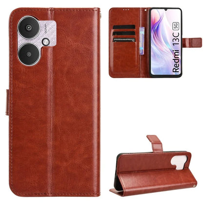 For Xiaomi Redmi 13C 5G / 13R 5G / Poco M6 5G Wallet Case PU Leather Crazy Horse Texture Flip Phone Cover