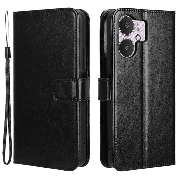 For Xiaomi Redmi 13C 5G / 13R 5G / Poco M6 5G Wallet Case PU Leather Crazy Horse Texture Flip Phone Cover