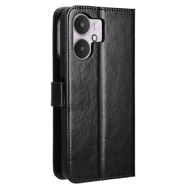 For Xiaomi Redmi 13C 5G / 13R 5G / Poco M6 5G Wallet Case PU Leather Crazy Horse Texture Flip Phone Cover