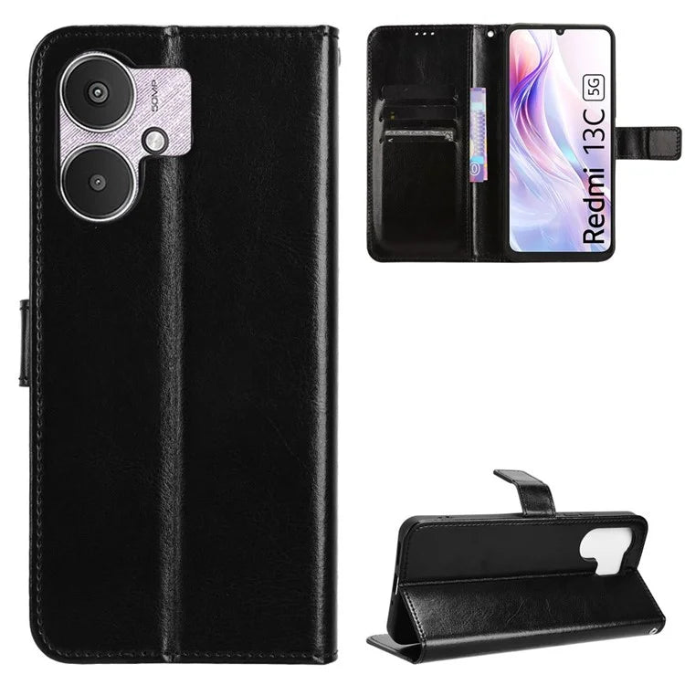 For Xiaomi Redmi 13C 5G / 13R 5G / Poco M6 5G Wallet Case PU Leather Crazy Horse Texture Flip Phone Cover