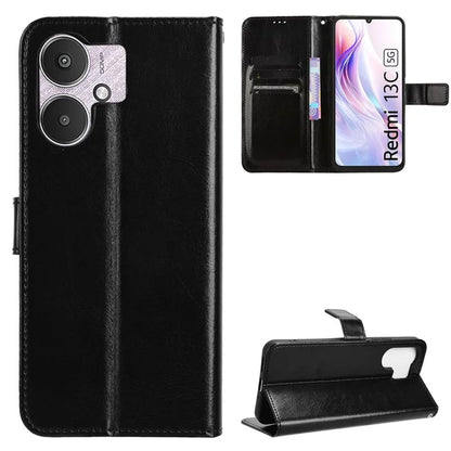For Xiaomi Redmi 13C 5G / 13R 5G / Poco M6 5G Wallet Case PU Leather Crazy Horse Texture Flip Phone Cover