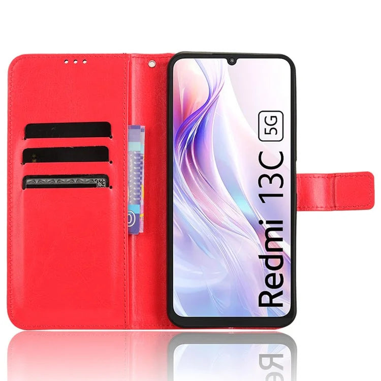 For Xiaomi Redmi 13C 5G / 13R 5G / Poco M6 5G Wallet Case PU Leather Crazy Horse Texture Flip Phone Cover