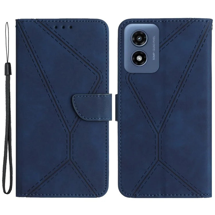 HT05 For Motorola Moto G Play (2024) Case Leather Imprinted Lines Phone Cover with Card Holder