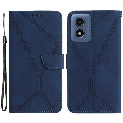 HT05 For Motorola Moto G Play (2024) Case Leather Imprinted Lines Phone Cover with Card Holder