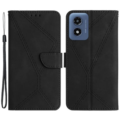 HT05 For Motorola Moto G Play (2024) Case Leather Imprinted Lines Phone Cover with Card Holder