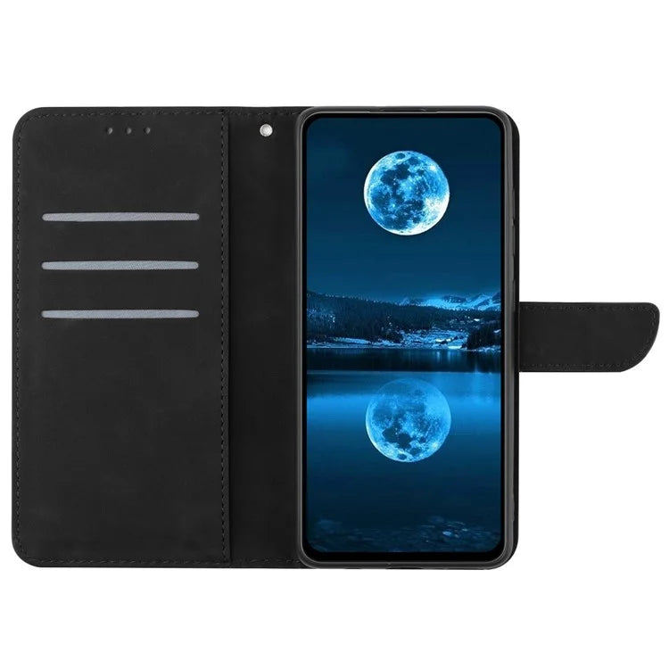 HT05 For Motorola Moto G Play (2024) Case Leather Imprinted Lines Phone Cover with Card Holder