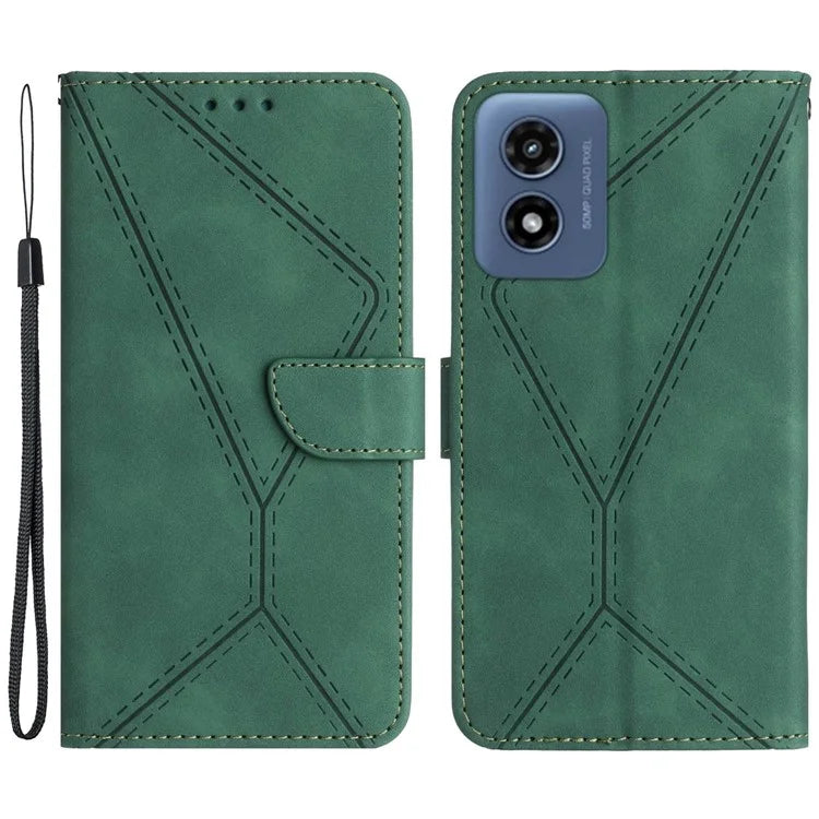 HT05 For Motorola Moto G Play (2024) Case Leather Imprinted Lines Phone Cover with Card Holder