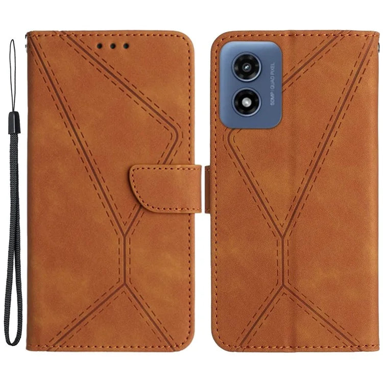 HT05 For Motorola Moto G Play (2024) Case Leather Imprinted Lines Phone Cover with Card Holder