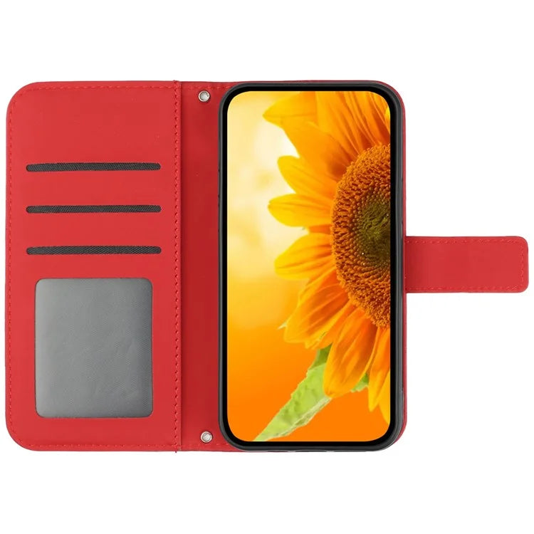 HT04 For Motorola Moto G Play (2024) Cell Phone Case Sunflower Imprint Stand Card Holder Cover