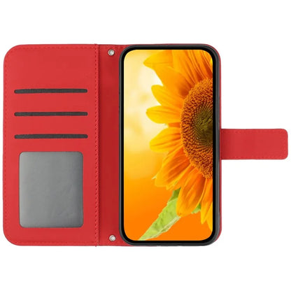 HT04 For Motorola Moto G Play (2024) Cell Phone Case Sunflower Imprint Stand Card Holder Cover
