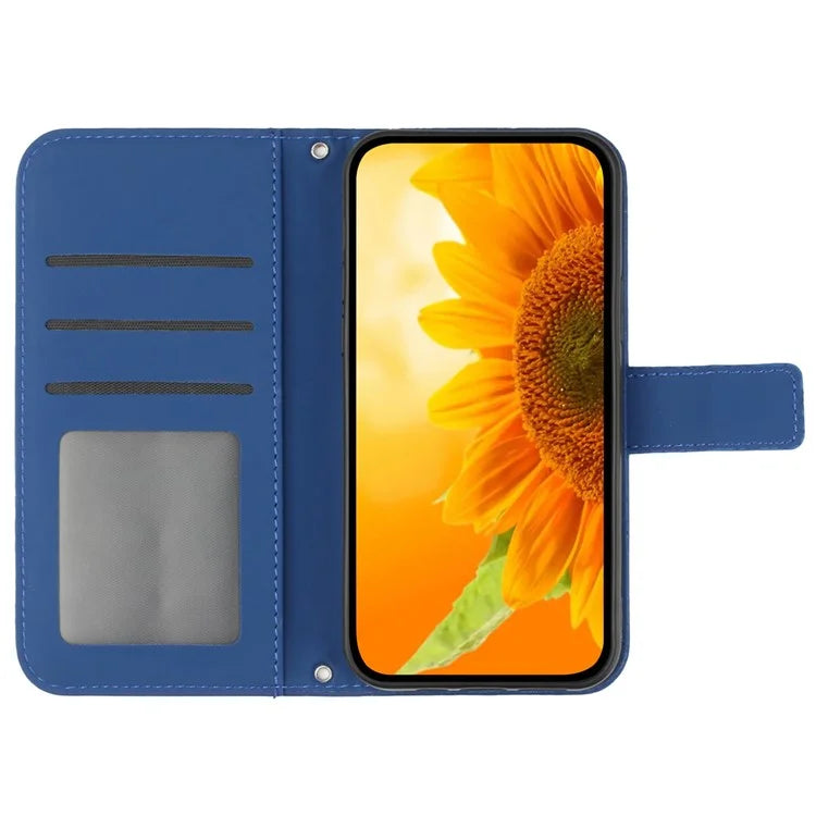 HT04 For Motorola Moto G Play (2024) Cell Phone Case Sunflower Imprint Stand Card Holder Cover
