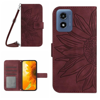 HT04 For Motorola Moto G Play (2024) Cell Phone Case Sunflower Imprint Stand Card Holder Cover
