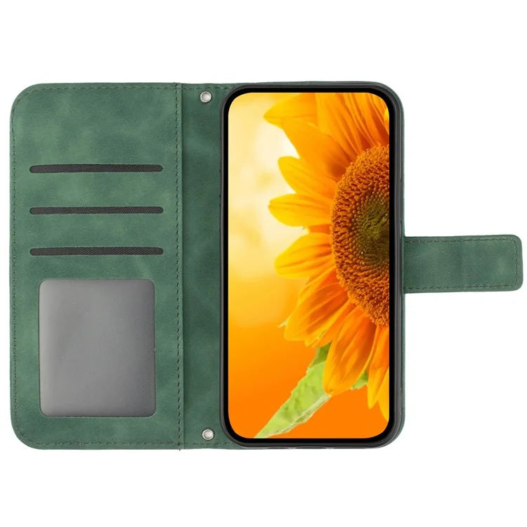 HT04 For Motorola Moto G Play (2024) Cell Phone Case Sunflower Imprint Stand Card Holder Cover