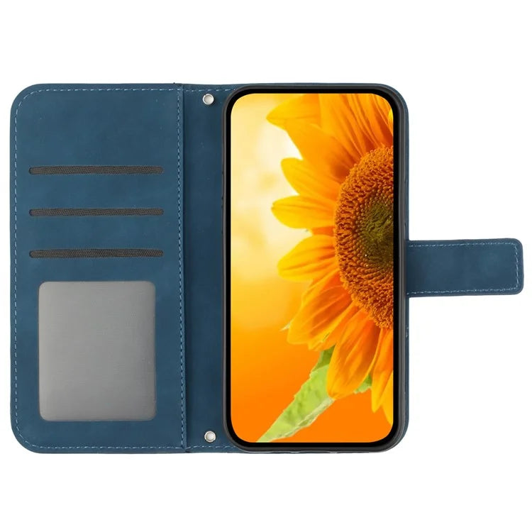HT04 For Motorola Moto G Play (2024) Cell Phone Case Sunflower Imprint Stand Card Holder Cover