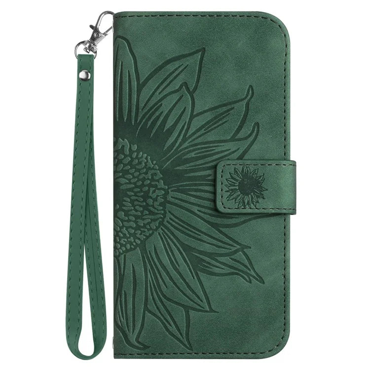 HT04 For Motorola Moto G Play (2024) 4G Case Leather Wallet Flip Cover with Sunflower Pattern