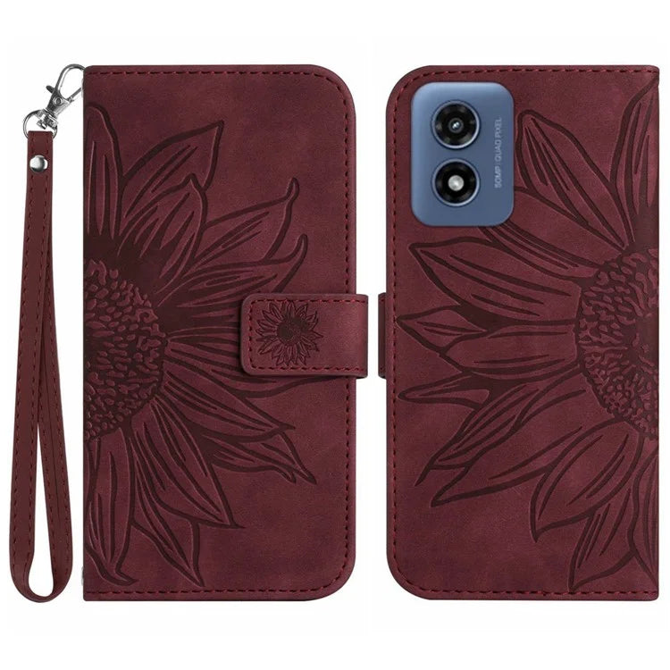 HT04 For Motorola Moto G Play (2024) 4G Case Leather Wallet Flip Cover with Sunflower Pattern