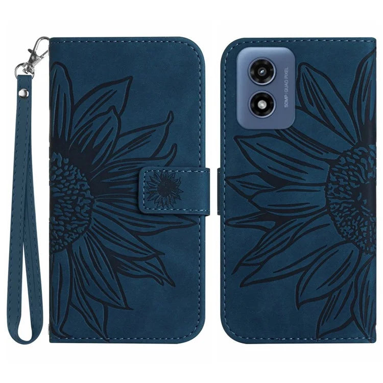 HT04 For Motorola Moto G Play (2024) 4G Case Leather Wallet Flip Cover with Sunflower Pattern