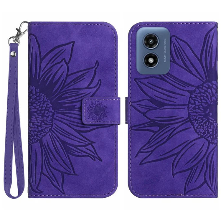 HT04 For Motorola Moto G Play (2024) 4G Case Leather Wallet Flip Cover with Sunflower Pattern