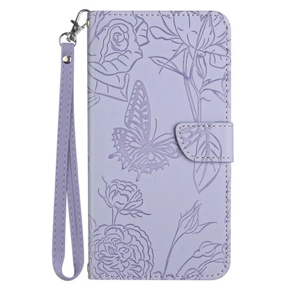 HT03 For Motorola Moto G Play (2024) Phone Cover Butterfly Flower Wallet Case with Hand Strap