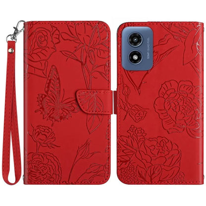 HT03 For Motorola Moto G Play (2024) Phone Cover Butterfly Flower Wallet Case with Hand Strap