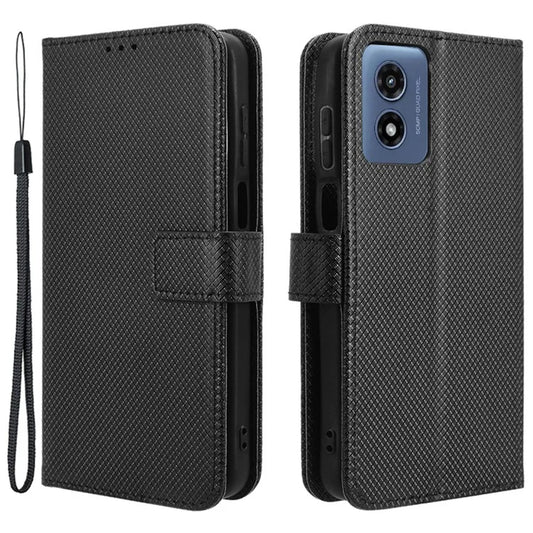 For Motorola Moto G Play (2024) 4G Phone Case Wallet with Card Holder Diamond Texture