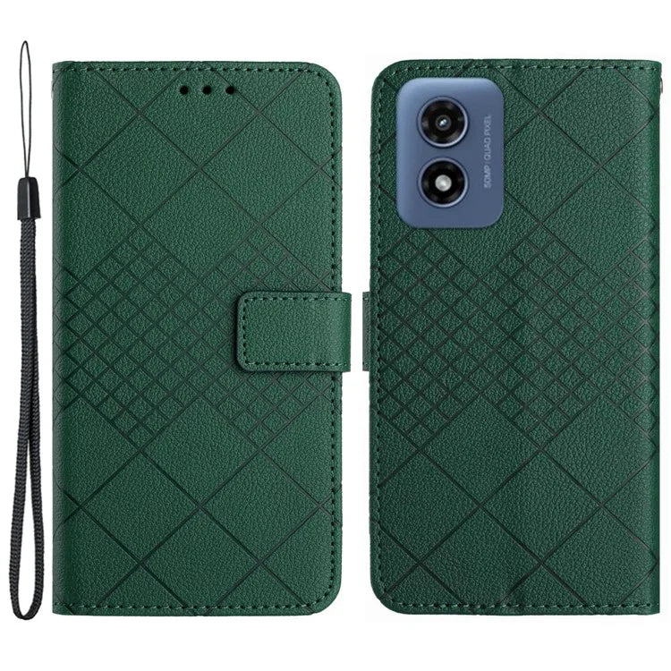 HT06 For Motorola Moto G Play 5G (2024) / Moto G 5G (2024) Leather Case Phone Wallet Cover Rhombus