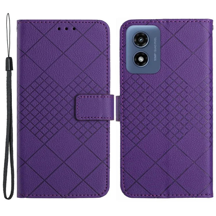 HT06 For Motorola Moto G Play 5G (2024) / Moto G 5G (2024) Leather Case Phone Wallet Cover Rhombus