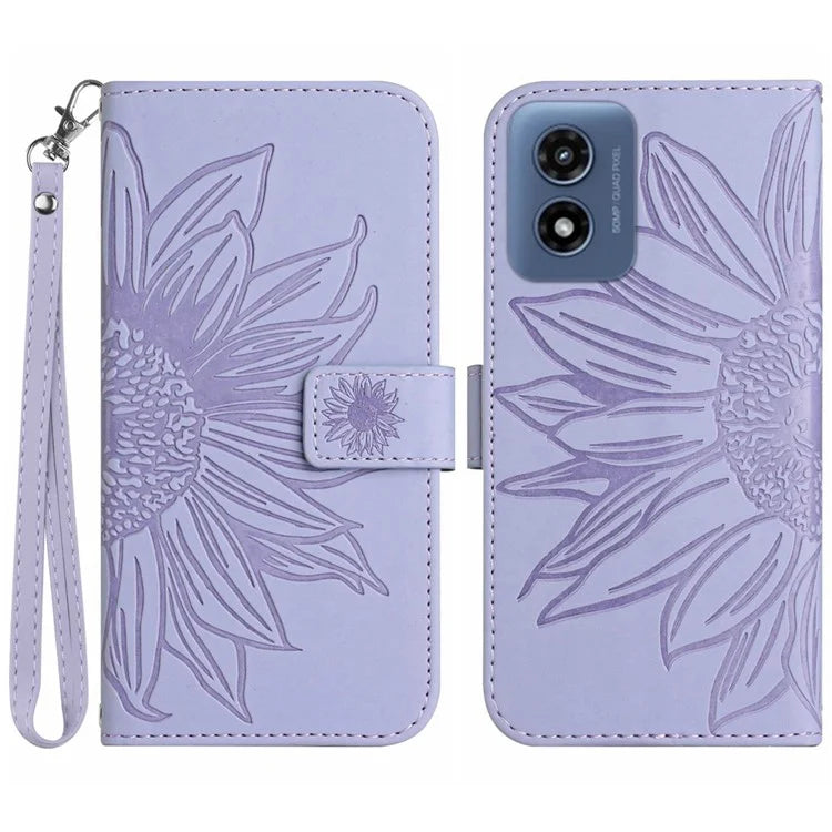 HT04 For Motorola Moto G Play 5G (2024) / Moto G 5G (2024) Leather Phone Case with Wrist Strap