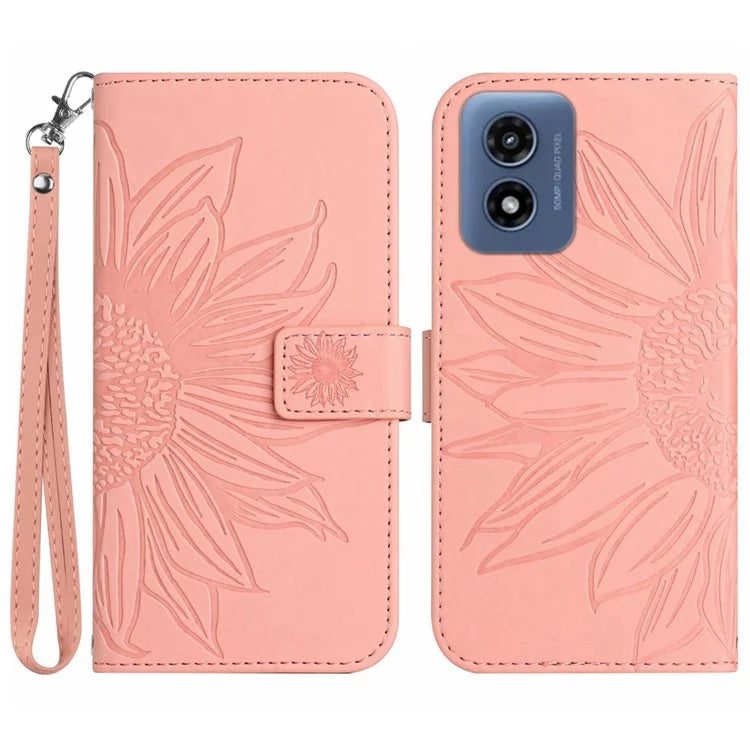 HT04 For Motorola Moto G Play 5G (2024) / Moto G 5G (2024) Leather Phone Case with Wrist Strap