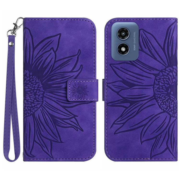 HT04 For Motorola Moto G Play 5G (2024) / Moto G 5G (2024) Leather Phone Case with Wrist Strap