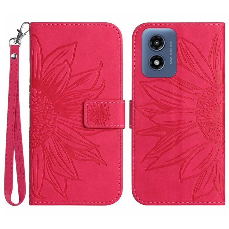 HT04 For Motorola Moto G Play 5G (2024) / Moto G 5G (2024) Leather Phone Case with Wrist Strap