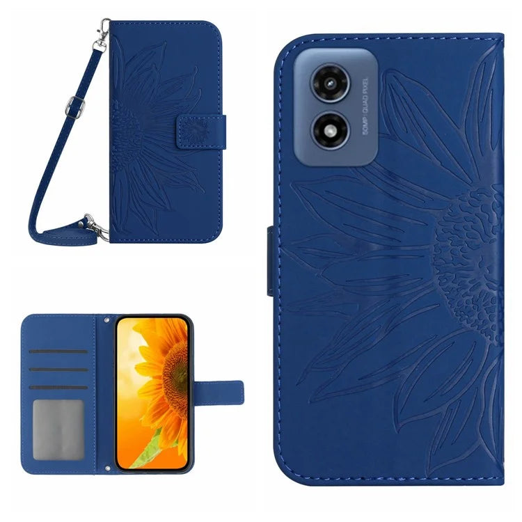 HT04 For Motorola Moto G Play 5G (2024) / Moto G 5G (2024) Leather Case with Shoulder Strap Phone Wallet