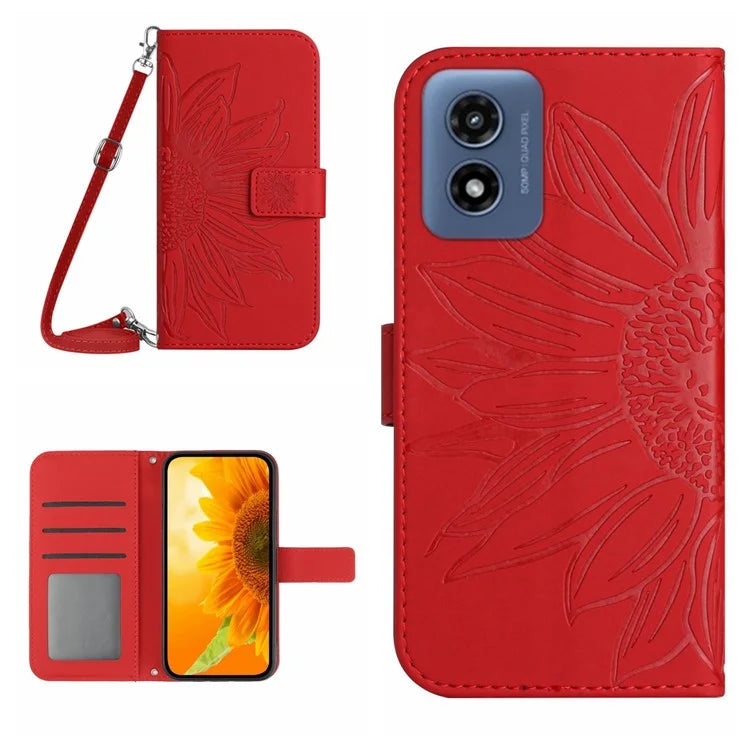 HT04 For Motorola Moto G Play 5G (2024) / Moto G 5G (2024) Leather Case with Shoulder Strap Phone Wallet